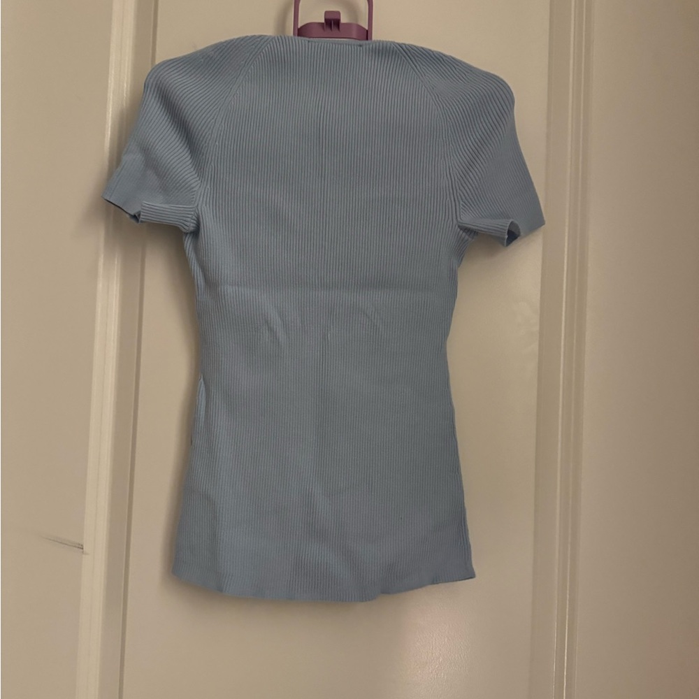 Light Blue Ribbed Short Sleeve Top - Picture 3 of 8